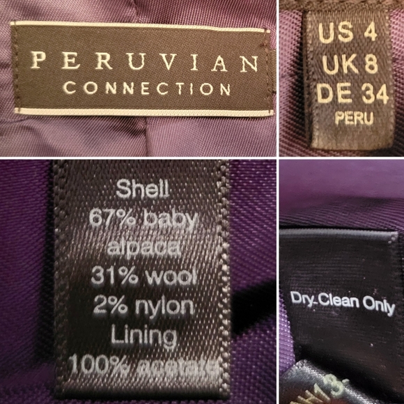 Peruvian Connection Baby Alpaca & Wool Blend Navy Blue & Purple Blazer, Women 4 - Picture 16 of 16
